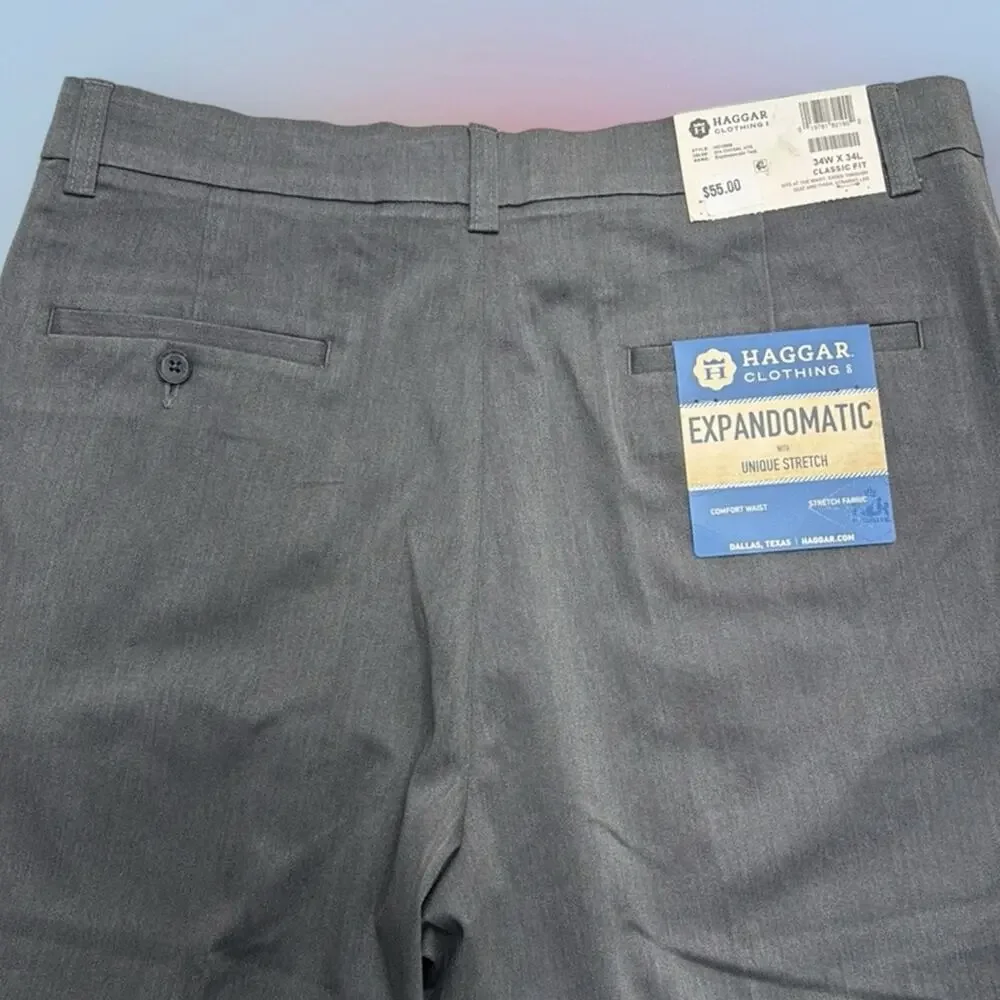 HAGGAR Men’s 34 x 34 Gray EXPANDOMATIC Dress Pant